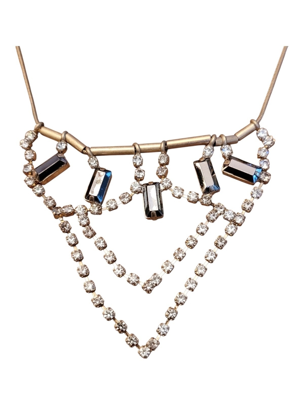🥳5/$25!🥳 Gold-Tone Crystal Fringe Necklace with Black Baguette Accents